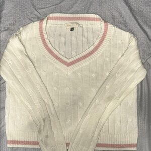 Cream and Pink V-Neck Sweater